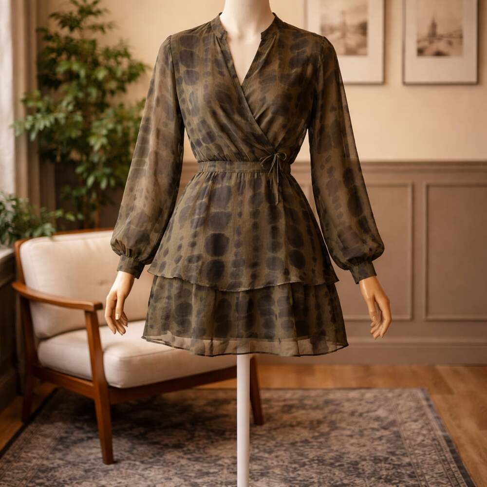 MNG Long Sleeve Tie-Dye Ruffle Hem Dress Size S
